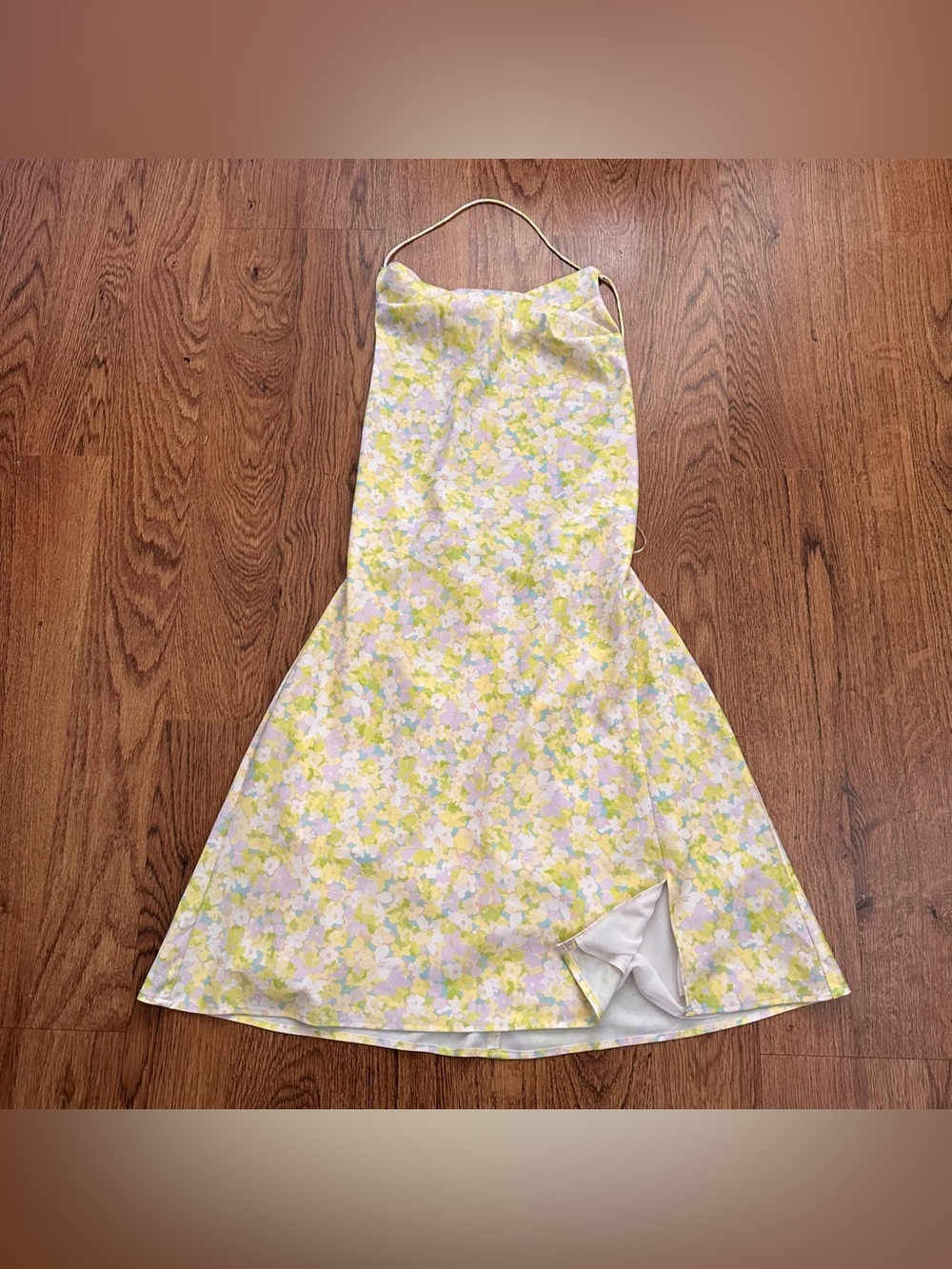 Misha Cream Slip Dress with Pastel Floral Accents open back size 6 lined